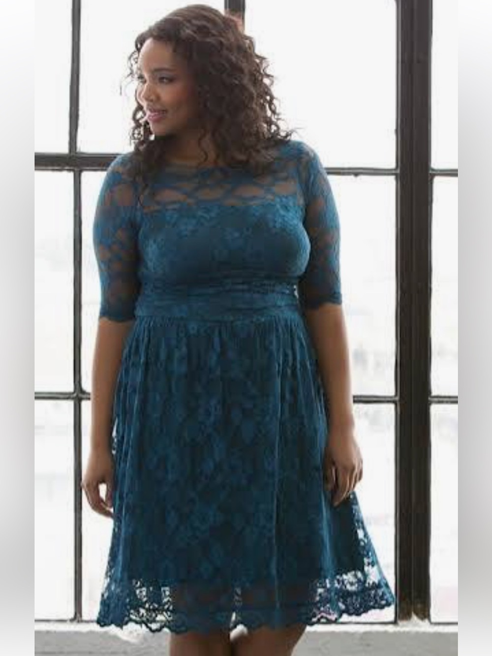 Kiyonna Luna Lace Cocktail dress in teal Plus Size Women’s 2X (18-20)
